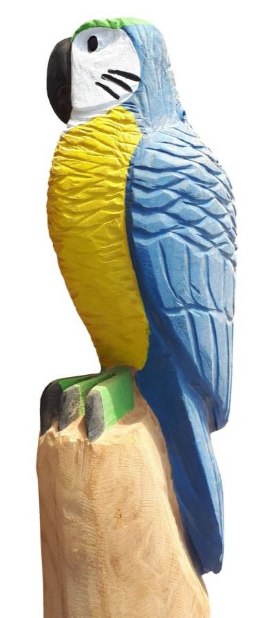 Pfostenkopf/Schnitzfigur Papagei blau -