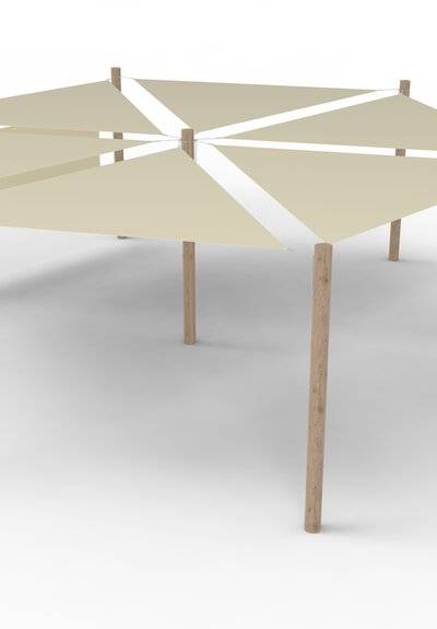 PE-Sonnensegel-System 6 Segel (3x3x3 m) + 7 Pfosten + 1 Windschutzwand