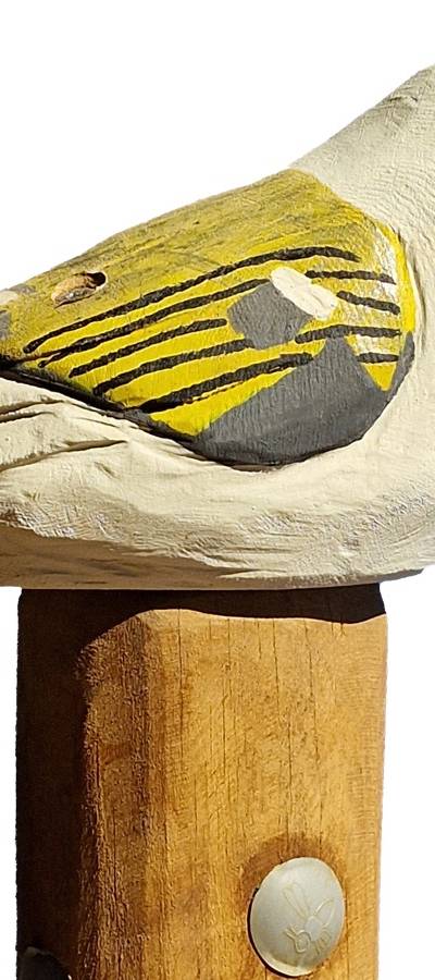 Pfostenkopf/Schnitzfigur Goldhähnchen -