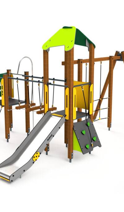 10019 Spielturm mit Wackelbrücke, Kletternetz und Rutsche