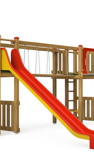 Spielturm-Kombination Eco, Podesthöhen 150 cm, Rutsche