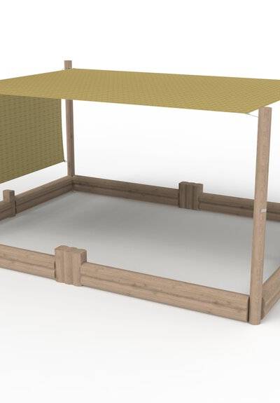 Überdachter Sandkasten mit Windschutzwänden