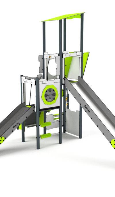 11092 Turm mit Rutsche, Netz, Spielwand und Kletterwand
