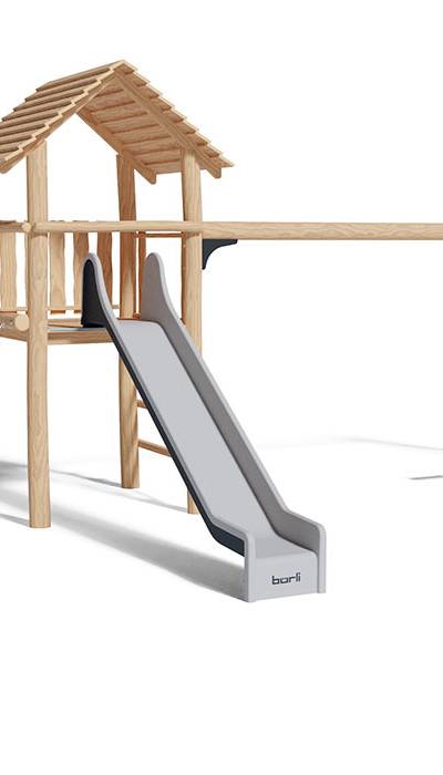 Spielturm-Kombination Robinie, Podesthöhe 150 cm, Satteldach, Rutsche, mit Schaukel