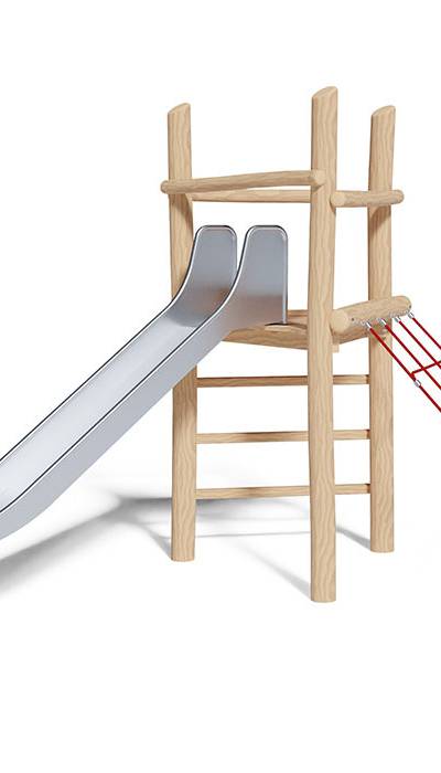 Spielturm-Kombination Robinie, Podesthöhe 150 cm, Rutsche Edelstahl, mit Kletternetz