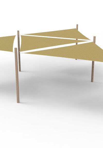 HDPE-Sonnensegel-System 4 Segel (3.6x3.6x3.6 m) + 6 Pfosten