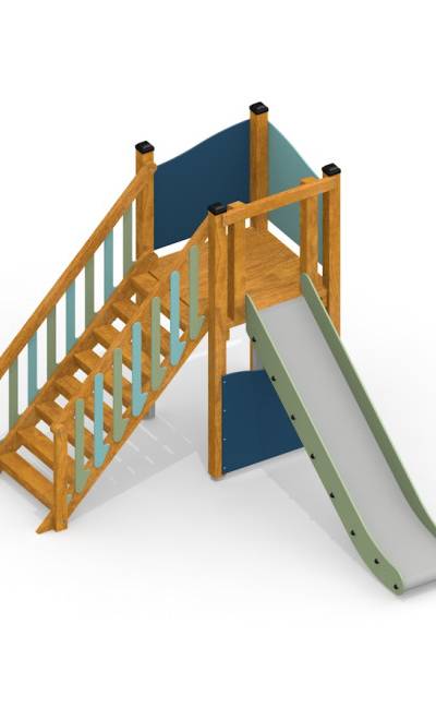 Spielturm mit Rutsche und Treppe