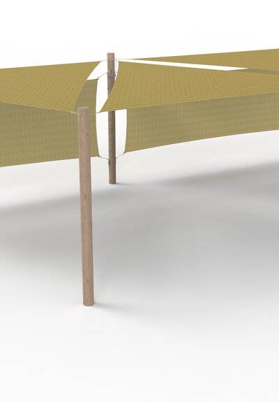 HDPE-Sonnensegel-System 3 Segel (4x4x4 m) + 5 Pfosten + 2 Windschutzwände