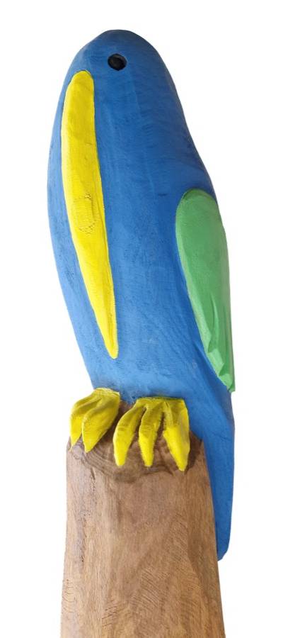 Pfostenkopf/Schnitzfigur Vogel blau -