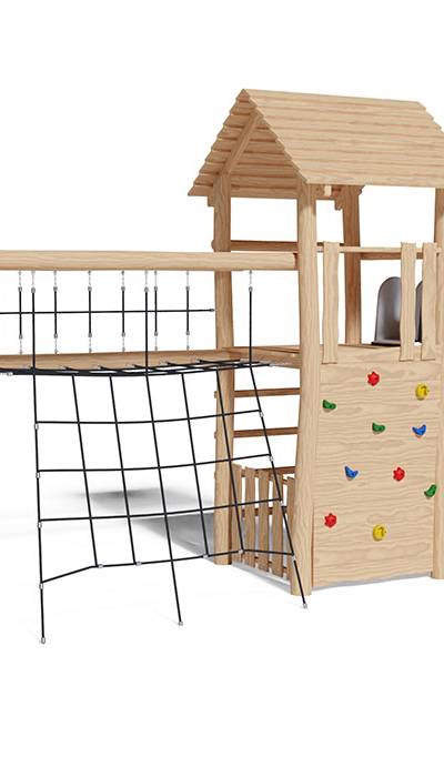 Spielturm-Kombination Robinie, Podesthöhen 180 cm, Satteldach, Rutsche