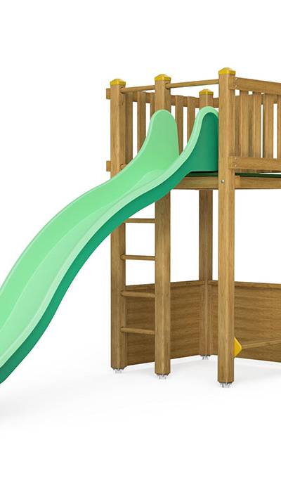 Spielturm-Kombination Kantholz, Podesthöhe 180 cm, Wellenrutsche