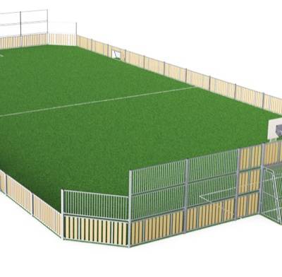 MUGA, 20 x 39 m, Seitenhöhe 1 m, Holzoptik FRE600403