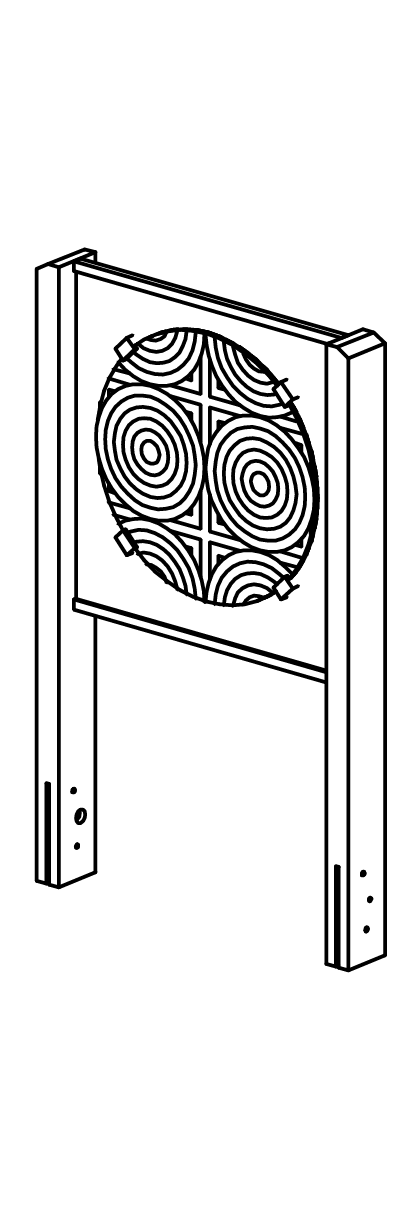 Moirétafel mit Standgestell aus Eichenkernholz