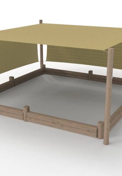 Überdachter Sandkasten mit 2 Windschutzwänden