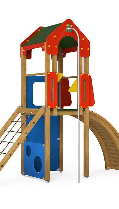Spielturm-Kombination Crea-Play, Podesthöhen 150 cm, Satteldach, ohne Rutsche