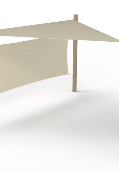 PE-Sonnensegel-System 1 Segel (3x3x3 m) + 3 Pfosten + 1 Windschutzwand