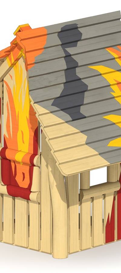 Spielhaus in Flammen mit Boden