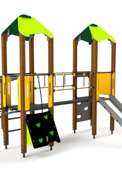 10021 Doppelturmanlage mit Hangelstrecke, Brücke, kleiner Kletterwand und Rutschbahn