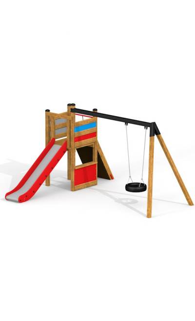 Einzel Rutsche mit Spielturm und Reifenschaukel