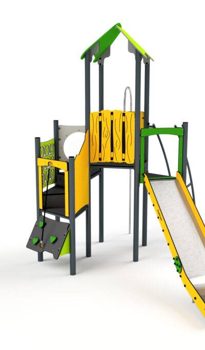 11073 Turm mit Feuerwehrstange, Rutsche, Sprossenleiter, Kletterwand und Spielwand