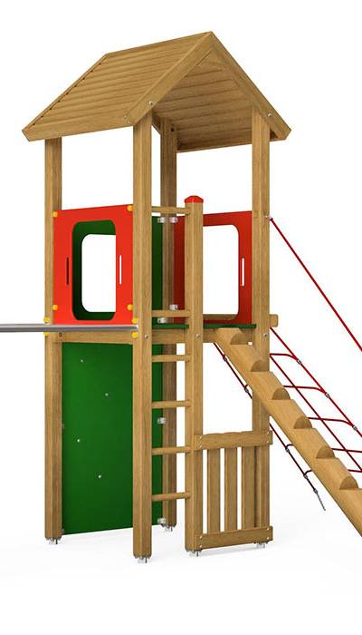 Spielturm-Kombination Eco, Podesthöhe 150 cm, Satteldach, ohne Rutsche
