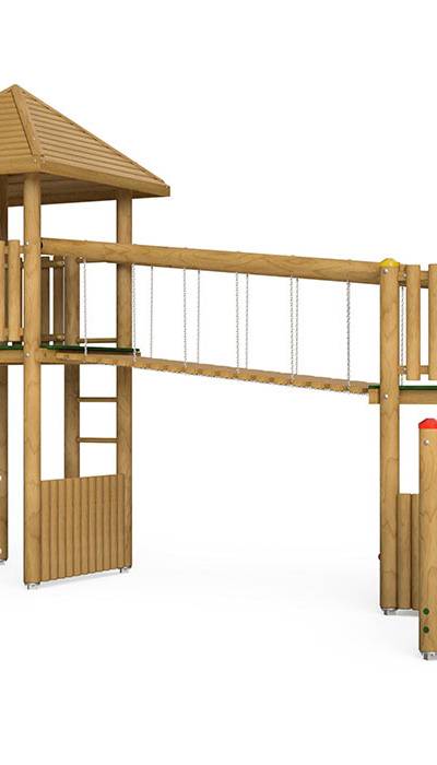 Spielturm-Kombination Rundholz, Podesthöhen 150/180 cm, Pyramidendach, Rutsche