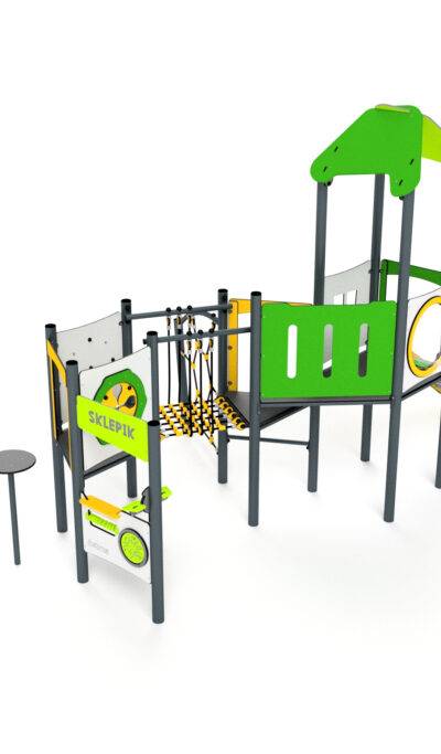 11081 Turm mit Rutsche, Balancierwege, Sprossenleiter, Netze und Spielwand