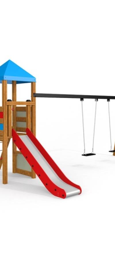 Doppelt Schaukel mit Rutsche und Spielturm