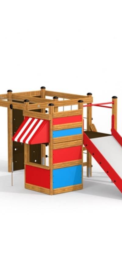 Klettergerüst mit Kletterwand und Rutsche
